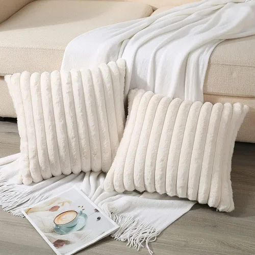 Miniatura 8 de Soleebee Juego de 2 fundas de cojín, terciopelo suave, acogedoras, pelo sintético de conejo, sofá, cama, silla, decorativa para el hogar, 22 x 22
