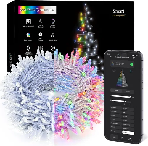 Miniatura 8 de BrizLabs - Luces de Navidad inteligentes, 100 luces LED que cambian de color, 33 pies, control por aplicación/voz, luces de árbol de Navidad