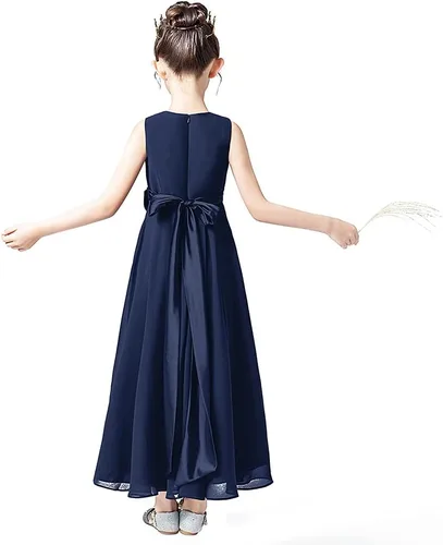 Miniatura 3 de Vestido largo de dama de honor para niña, vestido formal de gasa sin mangas para niñas de flores