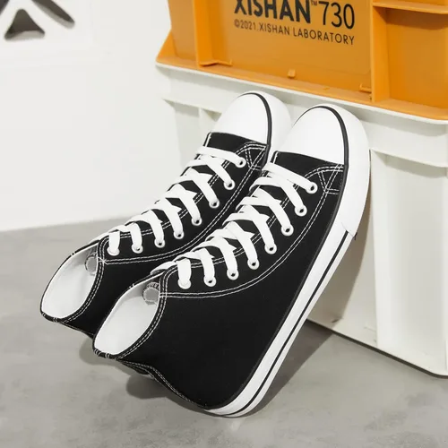 Miniatura 5 de Zapatillas de lona altas para hombre, zapatos de lona casuales con cordones para hombre, zapatos de lona de moda blanca y negra para caminar