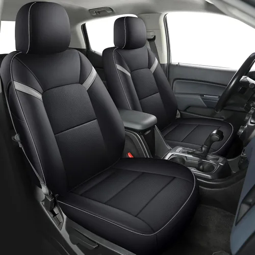 Miniatura 7 de LUCKYMAN CLUB 2 fundas de asiento delanteras Chevy Colorado, aptas para camión de trabajo Colorado Crew Cab Z71 LT ZR2 2015-2022 con piel sintética