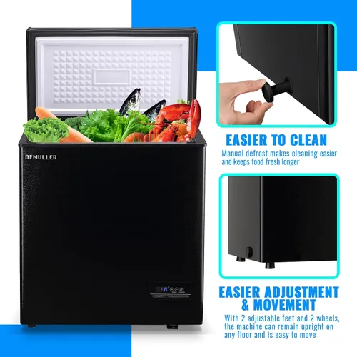 Miniatura 8 de DEMULLER Congelador de pecho de gran capacidad (hasta -11.2 ℉) con dos cestas extraíbles independientes, color negro, tamaño compacto para el hogar