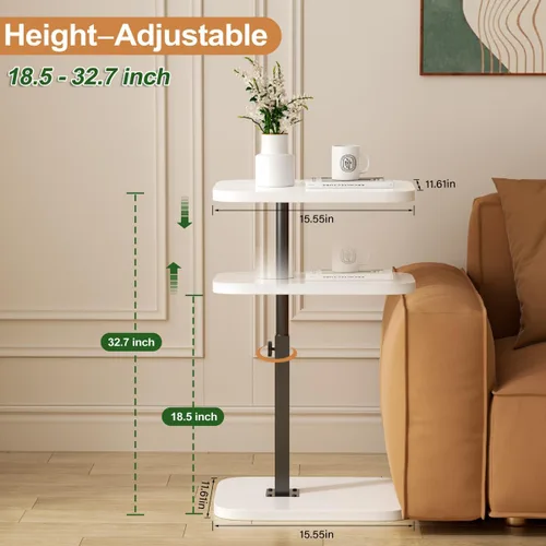 Miniatura 3 de Mesa auxiliar ajustable para TV, mesa auxiliar en forma de C, mesita de noche pequeña, mesita de noche moderna de mediados de siglo para sala