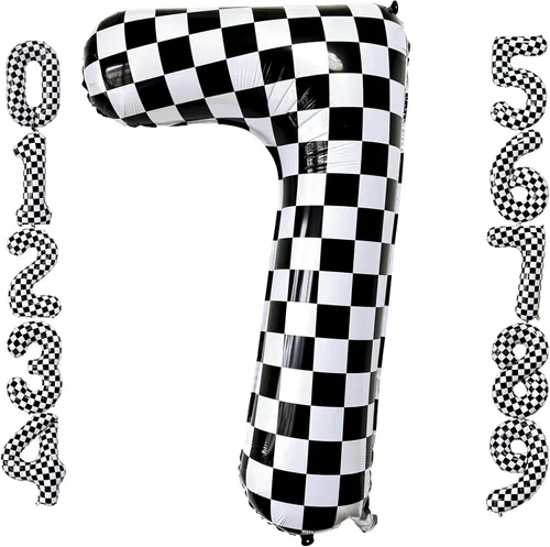 Miniatura 18 de Lovoir Globos gigantes de 40 pulgadas con temática de autos de carreras con el número 3, color negro y blanco para decoración de fiesta de tercer