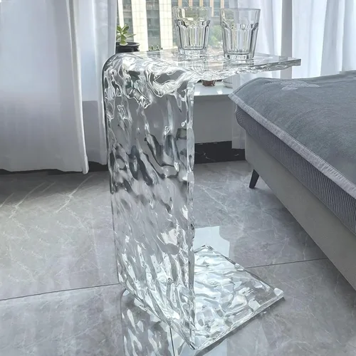 Miniatura 6 de Mesa C de acrílico para sofá, mesa auxiliar multiusos en forma de C de 25.6 pulgadas, mesa auxiliar de acrílico transparente, moderna mesa auxiliar
