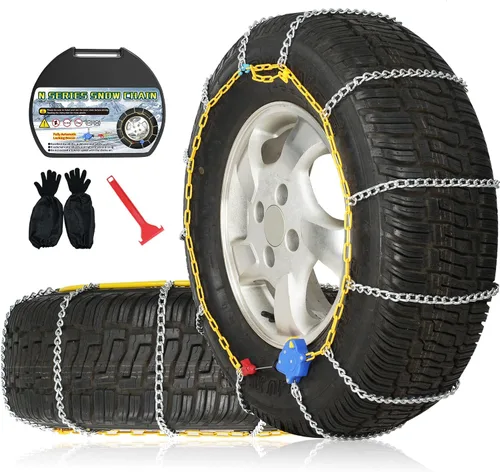 Miniatura 9 de Cadenas de nieve para automóviles, 2 x 12 mm, instalación rápida de 30 segundos de cadenas de neumáticos con tensor automático, cadena de tracción