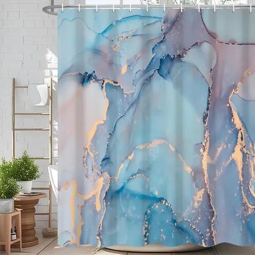 Miniatura 57 de Cortina de ducha abstracta de mármol negro gris y dorado con grietas, cortina de baño moderna ombre impresa, cortina impermeable y lavable de tela