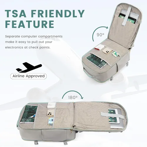 Miniatura 7 de LOVEVOOK Mochila de viaje grande de 40L para mujeres y hombres, mochila de mano aprobada por aerolíneas, Gris- verde, Mochila de viaje