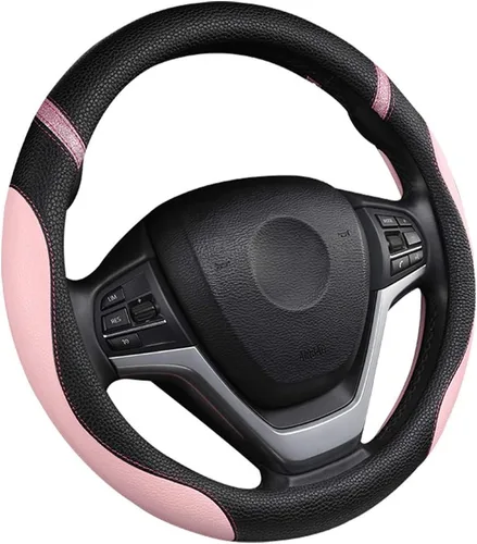 Miniatura 2 de Cxtiy - Funda de cuero para volante, universal para mujer, para auto, 15 pulgadas (rosa)