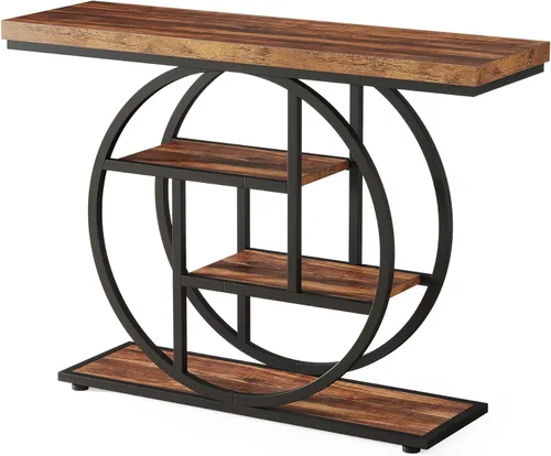 Miniatura 9 de Tribesigns Mesa de Consola de 41.3", Mesa Industrial de 4 Niveles para Sofá Mesa de Entrada con Base Circular, Mesas de Acento de Madera Estrechas