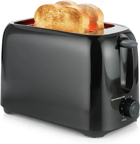 OVENTE Tostadora eléctrica de 2 rebanadas con ajuste selector de tostado de 6 tonos, diseño compacto y bandeja de migas extraíble, potencia de 700