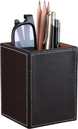 Miniatura 11 de KINGFOM Organizador de escritorio para suministros de oficina, caja de almacenamiento de piel sintética, 4 compartimentos divididos para bolígrafos