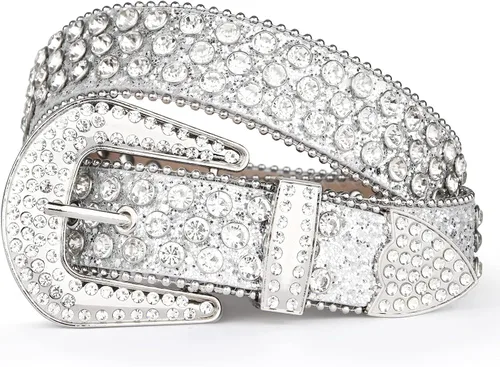UnFader Cinturones occidentales con diamantes de imitación para mujer y hombre, diseño de vaquera, cinturones con tachuelas de diamantes para jeans