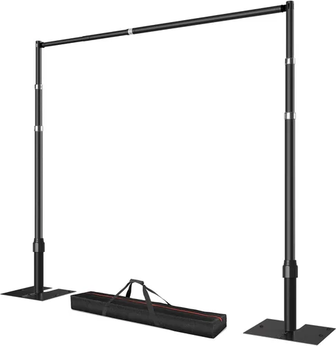 Miniatura 11 de Soporte para telón de fondo de tubo y cortina, marco de fondo ajustable resistente de 10 x 10 pies con base de metal, soporte para telón de fondo