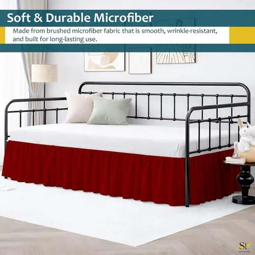 Miniatura 2 de Falda de cama con volantes con esquinas divididas para camas de día, cobertura de tres lados, fácil ajuste, fabricada con microfibra cepillada
