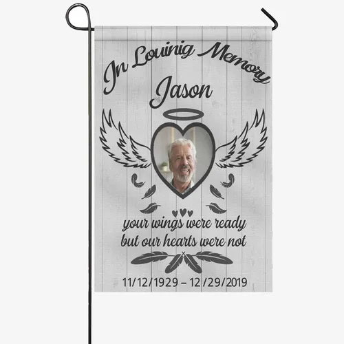 Bandera conmemorativa personalizada para jardín, en memoria amorosa, bandera de condolencias personalizada con nombre y fecha de foto, banderas de