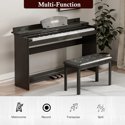 Miniatura 3 de UMOMO Teclado de piano digital de 88 teclas con peso y banco de piano, piano eléctrico de tamaño completo con soporte para piano, conector para Negro