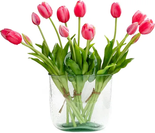 Miniatura 7 de DUYONE 15 flores de tulipanes artificiales, suave al tacto, realista, ramo de tulipanes de látex para el hogar, oficina, boda, fiesta, decoración