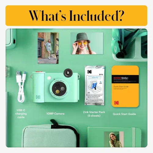 Miniatura 3 de Kodak Smile+ Cámara digital de impresión instantánea 2 en 1 e impresora de fotos inalámbrica Bluetooth - 10MP, lente giratorio de efectos Verde