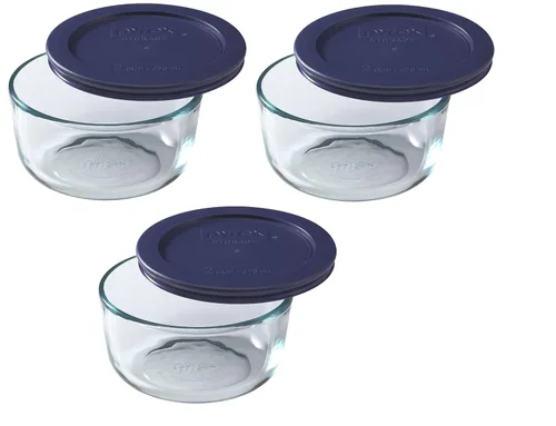 Miniatura 2 de Pyrex 7200 tazón de vidrio de 2 tazas y tapa oscura azul 7200-PC (paquete de 3) - Hecho en EE. UU
