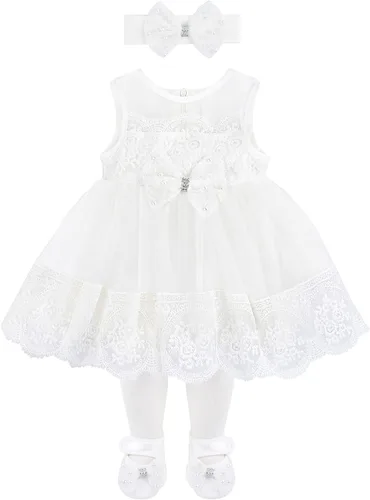 Miniatura 4 de Taffy - Vestido bordado de bautizo para bebé, 6 piezas, de 0 a 3 meses, color blanco, Blanco