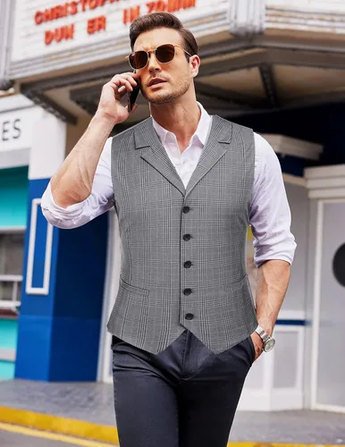 Miniatura 2 de COOFANDY Chaleco de traje de negocios para hombre, ajustado, para boda, fiesta, cena