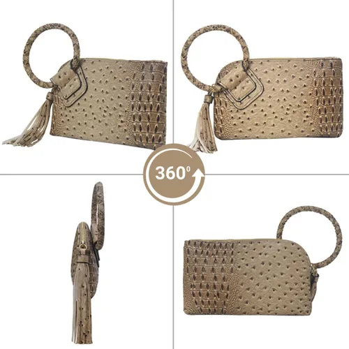Miniatura 4 de NGIL Mini bolso de pulsera de piel sintética para mujer con borla de flecos, cartera de pulsera para mujer