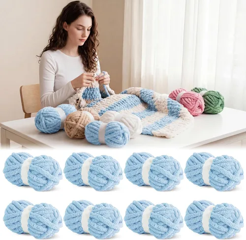 Miniatura 23 de BALAPET Hilo grueso para tejer a mano, hilo de felpa gruesa súper suave para manta y tejer bricolaje, hilo voluminoso jumbo esponjoso, apto