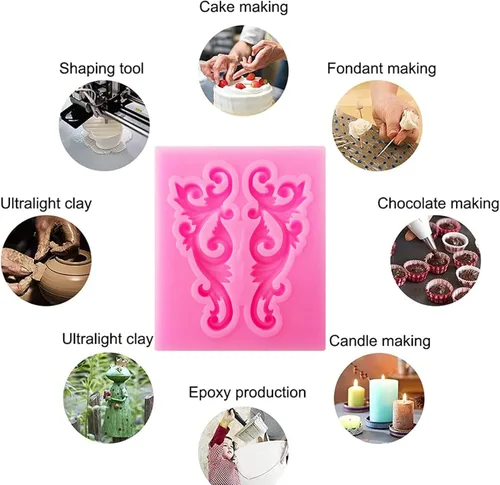 Miniatura 5 de Moldes de silicona estilo barroco, moldes de encaje de volutas y encaje para fondant, molde de flor en relieve vintage, molde de filigrana 3D