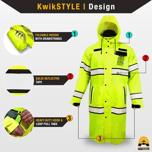 Miniatura 3 de KwikSafety - Charlotte, NC - Chaqueta de lluvia TORRENT y gabardina ANSI OSHA clase 3 de alta visibilidad, equipo de lluvia Hi Vis Amarillo - 1