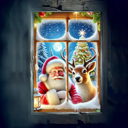Miniatura 6 de BlissYard Cubierta de ventana de Navidad de 31 x 47 pulgadas, Papá Noel y reno, escena de nieve de invierno, decoración de vacaciones, fondo festivo