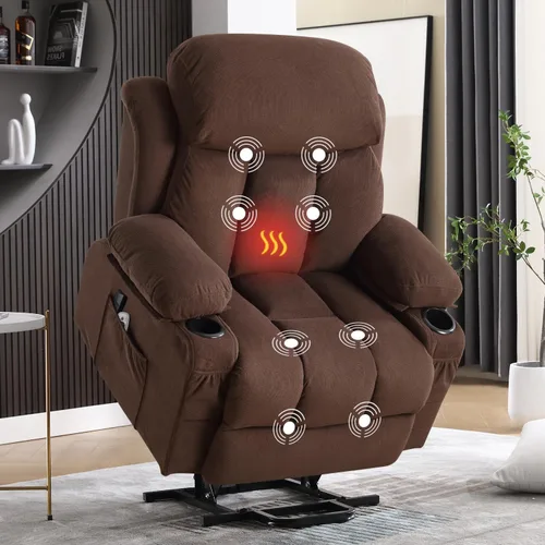 Miniatura 14 de MAHOMICO Silla reclinable eléctrica para personas mayores con masaje por vibración y calefacción lumbar, sofá reclinable eléctrico con bolsillo