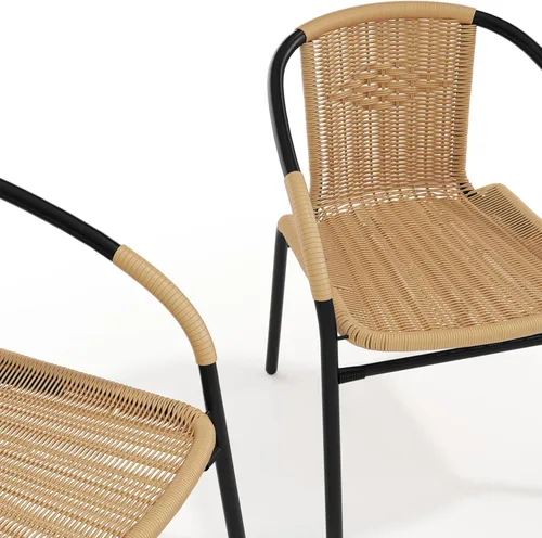 Miniatura 13 de Flash Furniture Lila Paquete de 2 Sillas Apilables de Ratán Beige para Restaurante Interior-Exterior