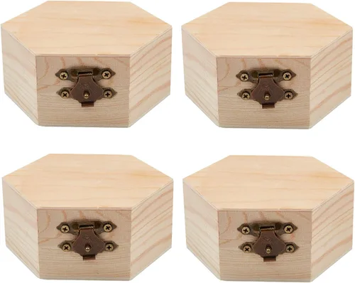 Miniatura 8 de GORGECRAFT 2 cajas de madera sin terminar hexagonal, caja de almacenamiento de madera con tapa con bisagras y cierre frontal para bricolaje, Caja