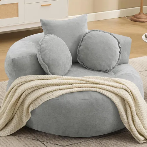 Miniatura 15 de WUTUTUEE Silla Sofá de Piso Redonda de Gran Tamaño, Chaise Lounge Circular de Chenilla Comprimida, Sin Montaje, Silla de Barril Sin Huesos, Sofá
