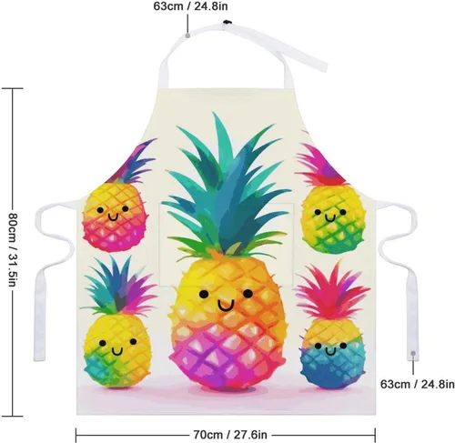 Miniatura 2 de MUSM Apron for Adults - 27.6 X 31.5 Inch, Heavy-Duty Polyester Aprons with Two Large Pockets, Waterproof Rainbow Pineapple Cartoon Kitchen Apron for