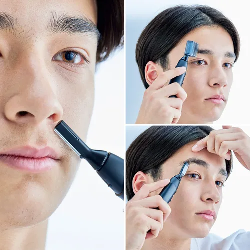 Miniatura 3 de Recortador de vello facial Panasonic para piel sensible, detalle unisex con cabezal flexible, suave para el acné, incluye 2 accesorios para cejas