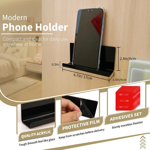 Miniatura 2 de Soporte de Teléfono con Tableta Adhesiva Montado en Pared, Estantes Flotantes de Acrílico, Soporte de Pared para eReader y Smartphone