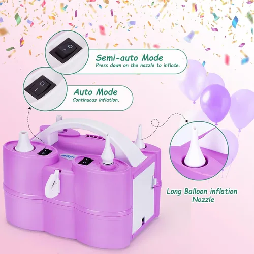 Miniatura 7 de AGPTEK Electric Air Balloon Pump, 110V 600W Rose Red Portable Dual Nozzle Inflator/Blower for Party Decoration