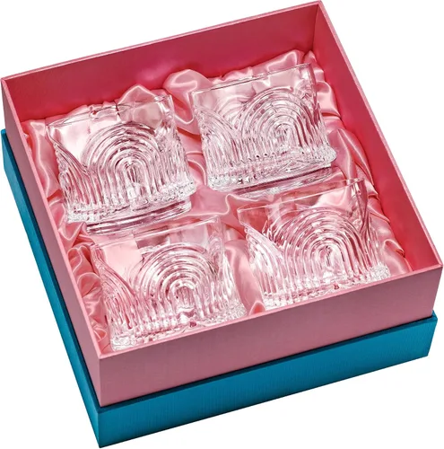 Miniatura 4 de GLASSIQUE CADEAU Vasos de Cóctel Lowball Vintage Art Deco de los años 1920 Juego de 4 Cristalería Old Fashioned de Cristal de 9 oz para Beber