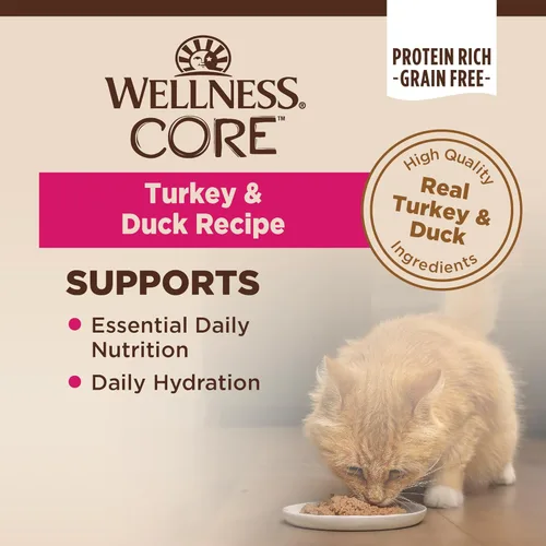 Miniatura 3 de Wellness CORE Pate - Alimento húmedo enlatado para gatos adultos, natural, rico en proteínas, sin granos, receta de pavo y pato, 3 onzas, paquete