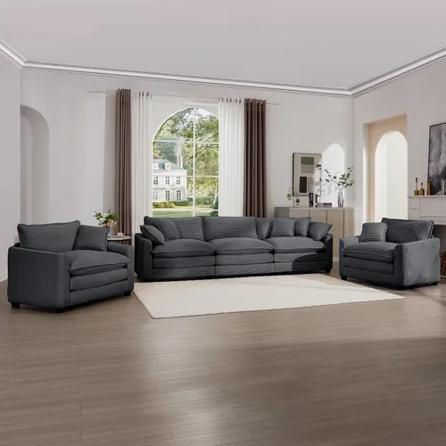 Miniatura 29 de Juego de sofá de 2 piezas de gran tamaño para sala de estar, sofá biplaza y sofá individual, asiento modular modular profundo de pana cómodos sofás