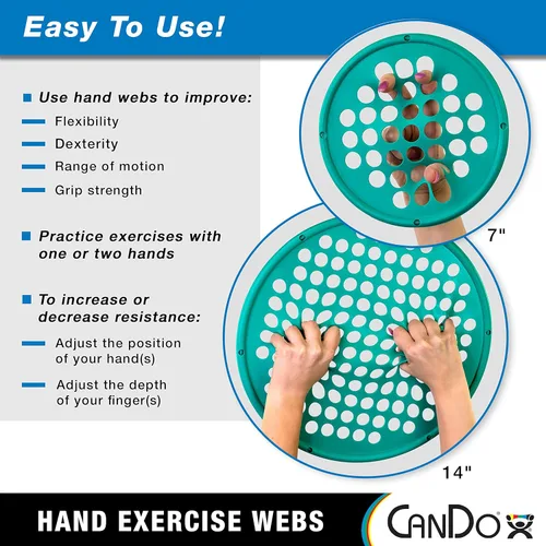 Miniatura 4 de CanDo Webs de ejercicio de mano para fisioterapia, fortalecimiento de agarre y entrenamientos de resistencia de manos, dedos, muñeca, tamaño Verde