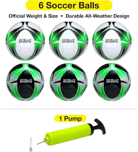 Miniatura 2 de Xcello Sports Balón de fútbol (negro/verde/plata, blanco/verde/plata) con bomba (talla 3, paquete de 6)