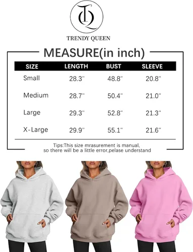 Miniatura 7 de Trendy Queen Sudaderas con capucha de gran tamaño para mujer, sudaderas de forro polar, suéteres de manga larga, ropa de otoño con bolsillo