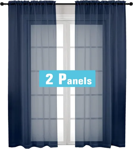Miniatura 125 de OVZME - Cortinas traslúcidas blancas de 45 pulgadas de largo, 2 paneles, cortinas de gasa con bolsillo para barra para ventanas pequeñas, cada una