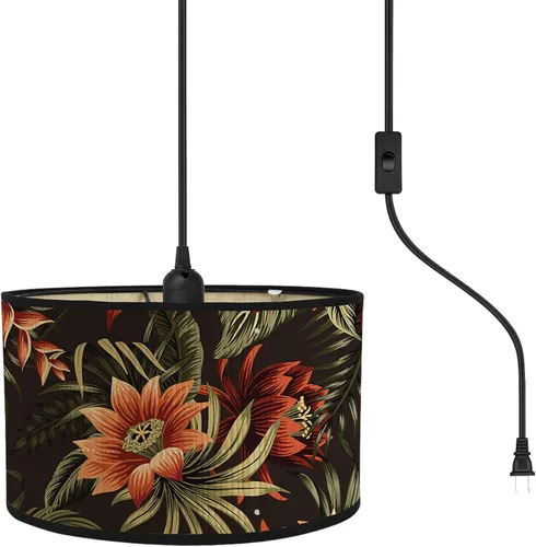 Miniatura 10 de Bioaqua - Sombra de lámpara de bambú, luces colgantes con cable enchufable (15 pies), lámpara colgante con patrón, luces colgantes boho para Lámpara
