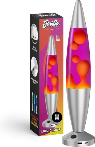 Miniatura 9 de JAMBO Hermosa lámpara de movimiento líquido de 16 pulgadas con USB, color morado con cera amarilla/naranja para adultos, adolescentes y niños
