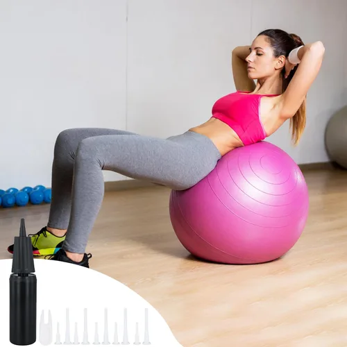 Miniatura 6 de PEUTIER Bomba de bola de ejercicio, bomba de aire para inflables, inflador de mano para bomba de bola de yoga, con 10 tapones de bola de fitness