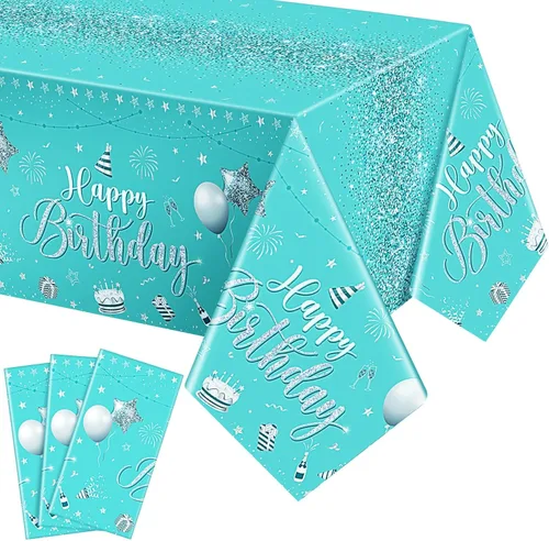Miniatura 26 de Tudomro 3 piezas de manteles de feliz cumpleaños, manteles de plástico para decoración de fiesta de cumpleaños, paños rectangulares para baby Negro